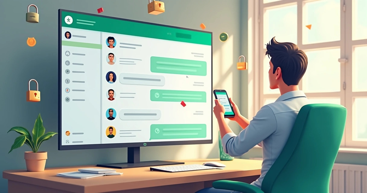 Administrador de grupo de WhatsApp segurando um celular e verificando membros em uma tela de conversa
